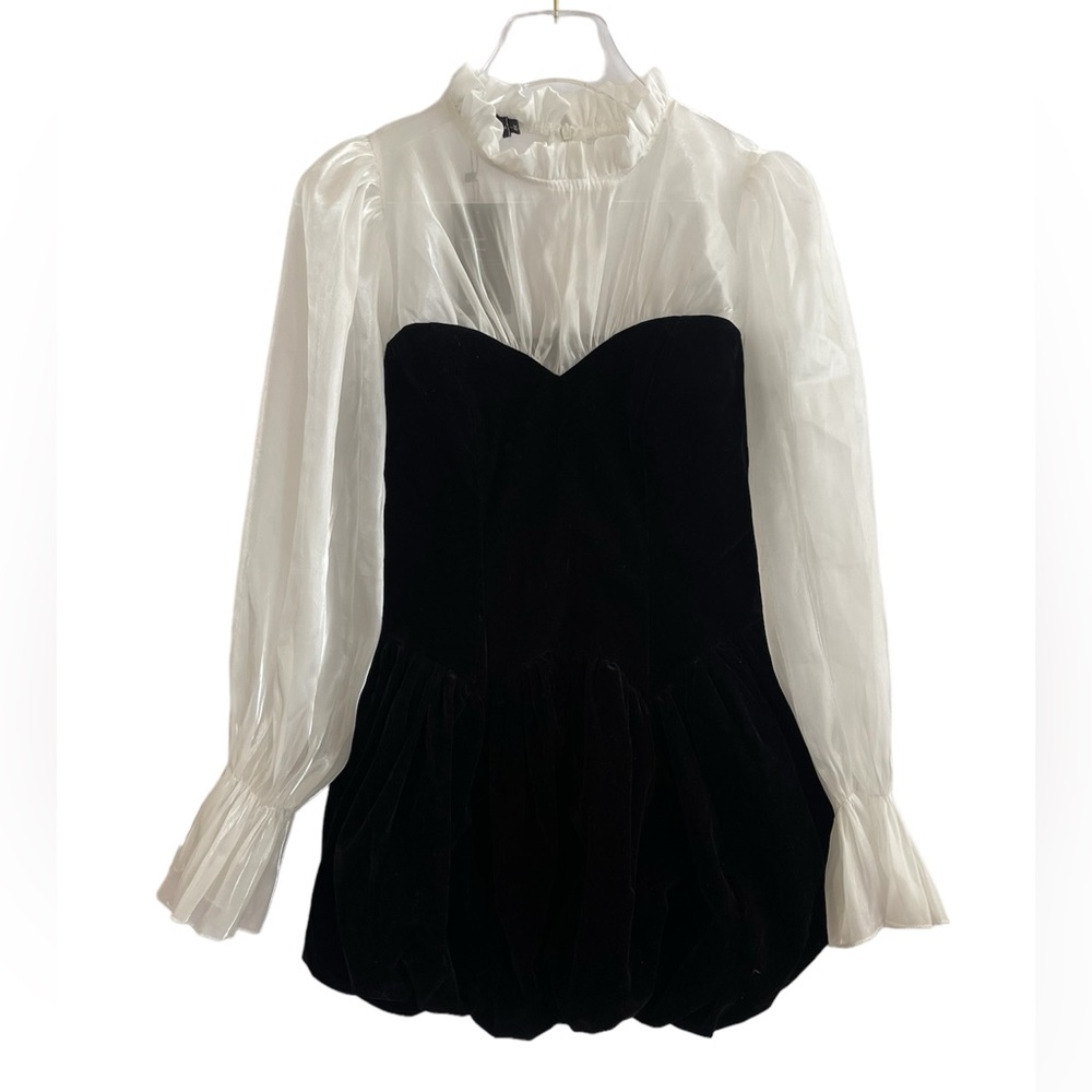 PHAM KIEU TRANG Sheer Velvet Teacup Ruffle Mini Dress NWT SZ Medium
